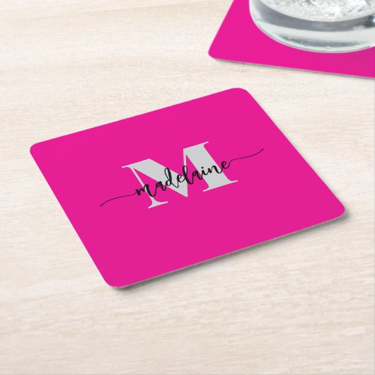 Monogram Zilver Zwart Roze Personal Kartonnen Onderzetters (Schuin)