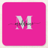 Monogram Zilver Zwart Roze Personal Kartonnen Onderzetters (Voorkant)