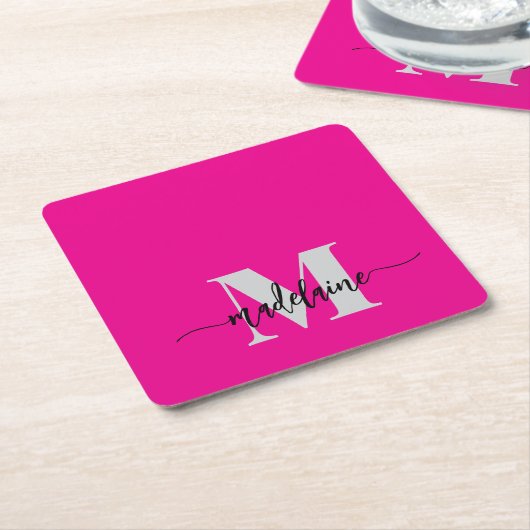 Monogram Zilver Zwart Roze Personal Kartonnen Onderzetters (Schuin)