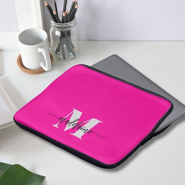 Monogram Zilver Zwart Roze Personal Laptop Sleeve (Creator heeft geüpload)