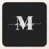 Monogram Zilver Zwart Wit Personal Kartonnen Onderzetters (Voorkant)