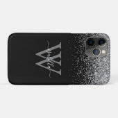 Monogram Zilver Zwarte Glitter Elegante Script Case-Mate iPhone Case (Achterkant (horizontaal))