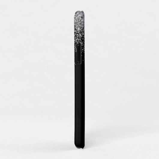 Monogram Zilver Zwarte Glitter Elegante Script Case-Mate iPhone Case (Achterkant/rechts)
