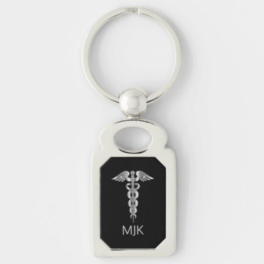 Monogram Zilveren Caduceus Sleutelhanger (Voorkant)