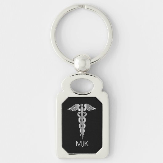 Monogram Zilveren Caduceus Sleutelhanger (Voorkant)