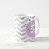 Monogram zilveren Chevron Patroon Lavendel Paarse Koffiemok (Voorkant rechts)