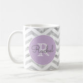Monogram zilveren Chevron Patroon Lavendel Paarse Koffiemok (Links)