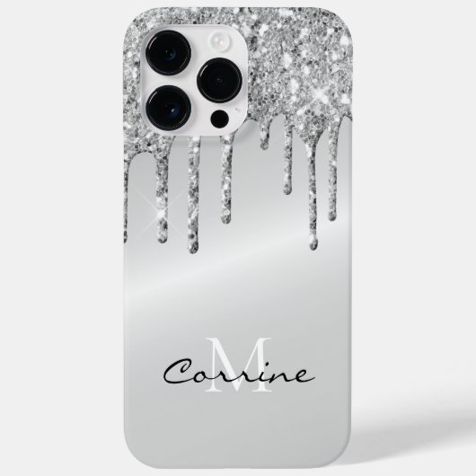 Monogram zilveren druppelaar Glitter Metallic Plat Case-Mate iPhone Case (Achterkant)