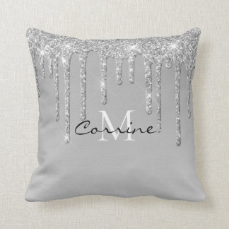 Monogram zilveren druppelaar Glitter Metallic Plat Kussen