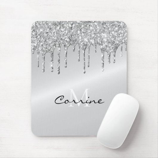 Monogram zilveren druppelaar Glitter Metallic Plat Muismat (Met muis)