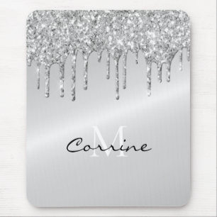 Monogram zilveren druppelaar Glitter Metallic Plat Muismat