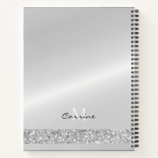 Monogram zilveren druppelaar Glitter Metallic Plat Notitieboek (Achterkant)