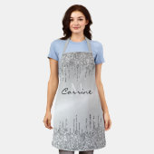 Monogram zilveren druppelaar Glitter Metallic Plat Schort (Gedragen)