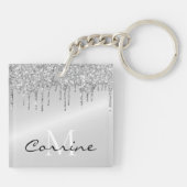 Monogram zilveren druppelaar Glitter Metallic Plat Sleutelhanger (Achterkant)