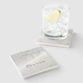 Monogram zilveren druppelaar Glitter Metallic Plat Stenen Onderzetter (Zijkant)