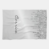 Monogram zilveren druppelaar Glitter Metallic Plat Theedoek (Horizontaal)