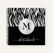 Monogram Zilveren Folie Zwart Tijger Print Sketchb Notitieboek (Voorkant)