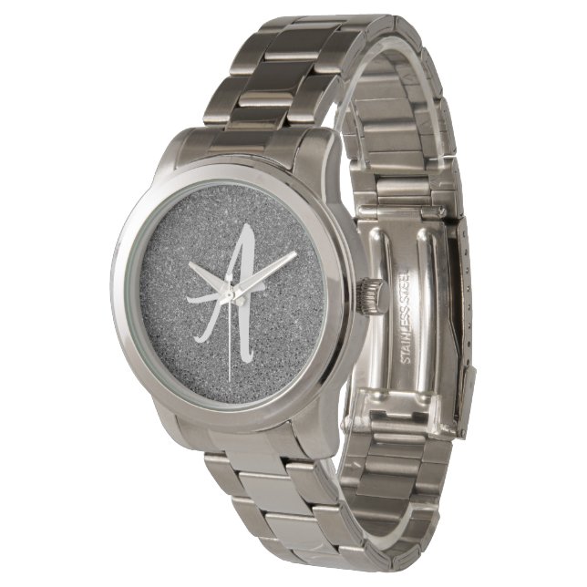 Monogram Zilveren Glans  Horloge (Gekanteld)