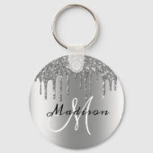 Monogram Zilveren Glitter Drijft Sparkle Sleutelhanger (Voorkant)