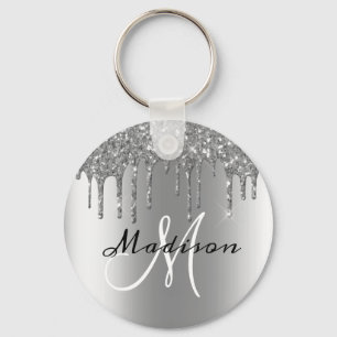 Monogram Zilveren Glitter Drijft Sparkle Sleutelhanger