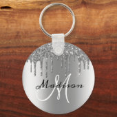 Monogram Zilveren Glitter Drijft Sparkle Sleutelhanger (Voorkant)