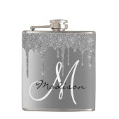 Monogram zilveren glitter druppels Girly Heupfles (Voorkant)