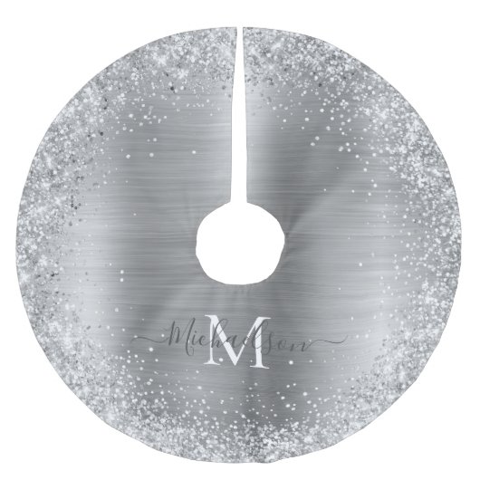 Monogram Zilveren Glitter Girly Glam Kerstboom Rok (Voorkant)
