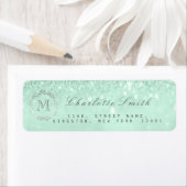 Monogram Zilveren Glitter Mint Groen RSVP Bruids Etiket (Insitu)