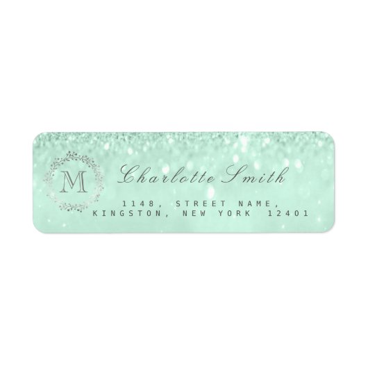 Monogram Zilveren Glitter Mint Groen RSVP Bruids Etiket (Voorkant)