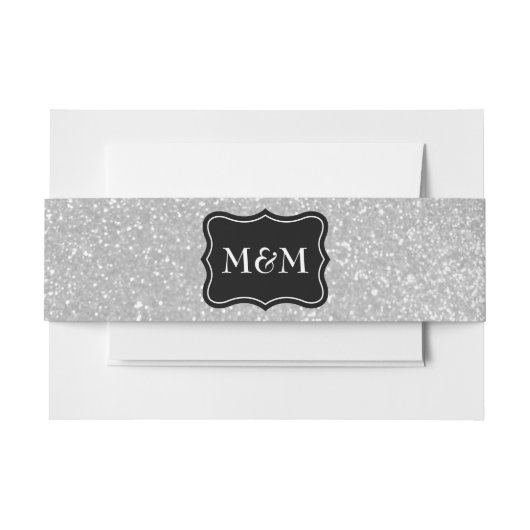 Monogram zilveren glitter-omhulling uitnodigingen wikkel (Voorkant Voorbeeld)