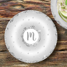 Monogram zilveren glitters donut chic script meisj ronde kartonnen onderzetter