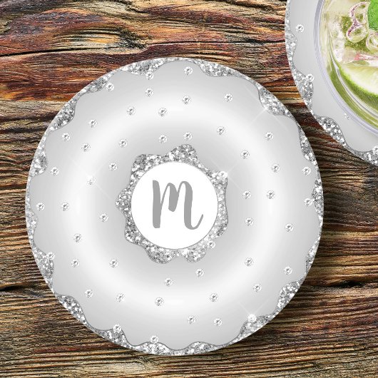 Monogram zilveren glitters donut chic script meisj ronde kartonnen onderzetter
