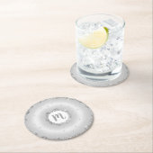 Monogram zilveren glitters donut chic script meisj ronde kartonnen onderzetter (Insitu)
