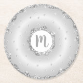 Monogram zilveren glitters donut chic script meisj ronde kartonnen onderzetter (Voorkant)