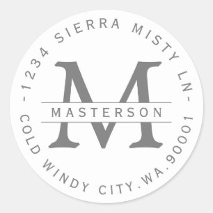 Monogram Zilveren Grijs Cirkelvormig Retouradres L Ronde Sticker