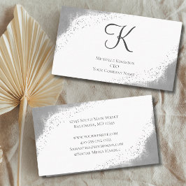 Monogram Zilveren Grijs Glitter Glam Modieuze Dame Visitekaartje