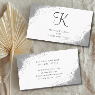 Monogram Zilveren Grijs Glitter Glam Modieuze Dame Visitekaartje