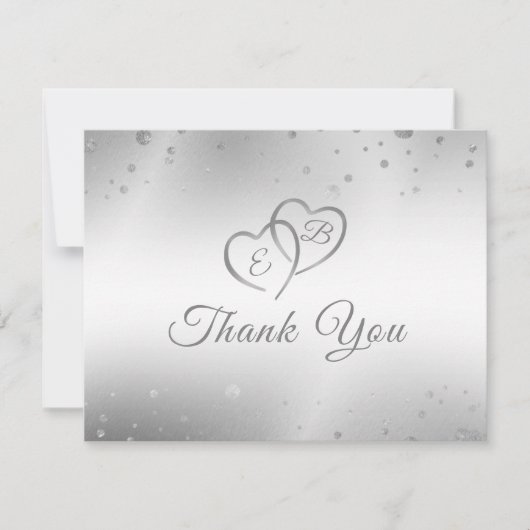 Monogram zilveren hart jaren in voor altijd bedankkaart (Voorkant)