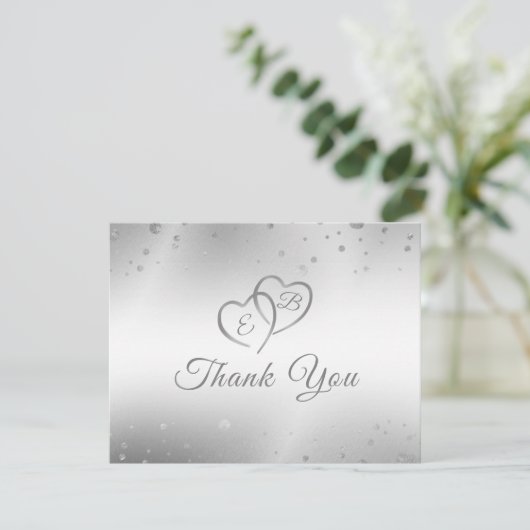 Monogram zilveren hart jaren in voor altijd bedankkaart (Staand voorkant)