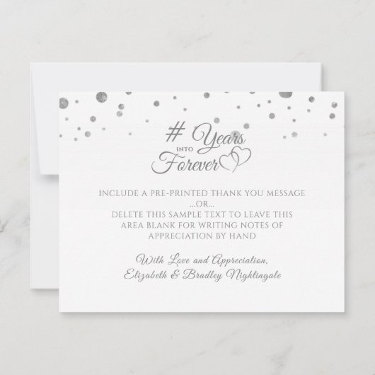 Monogram zilveren hart jaren in voor altijd bedankkaart (Achterkant)