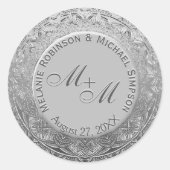 Monogram Zilveren Huwelijkszegel Ronde Sticker (Voorkant)