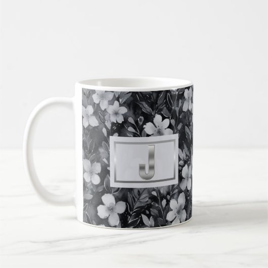 Monogram Zilveren Letter Bloemen Waterverf Koffiemok (Links)