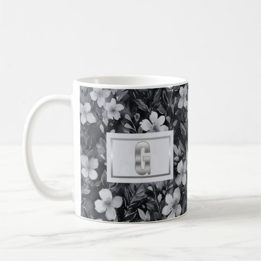 Monogram Zilveren Letter Bloemen Waterverf Koffiemok (Links)