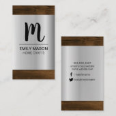 Monogram | Zilveren metalen houtnerf-afwerking Visitekaartje (Voorkant / Achterkant)