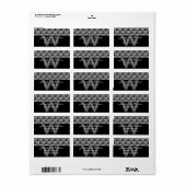 Monogram zilveren pauwenveren etiket (Full Sheet)