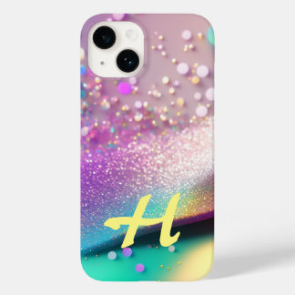 Monogram zilveren regenboog holografische glitter Case-Mate iPhone 14 hoesje