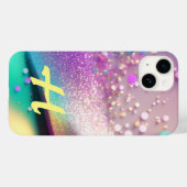 Monogram zilveren regenboog holografische glitter Case-Mate iPhone case (Achterkant (horizontaal))