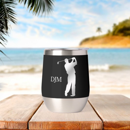Monogram Zilveren Silhouet Golfer op Zwart (Strand)