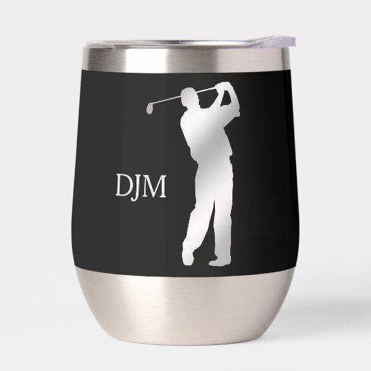 Monogram Zilveren Silhouet Golfer op Zwart (Links)