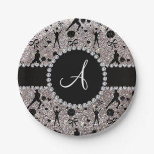 Monogram zilverglitter volleybalspelers papieren bordje